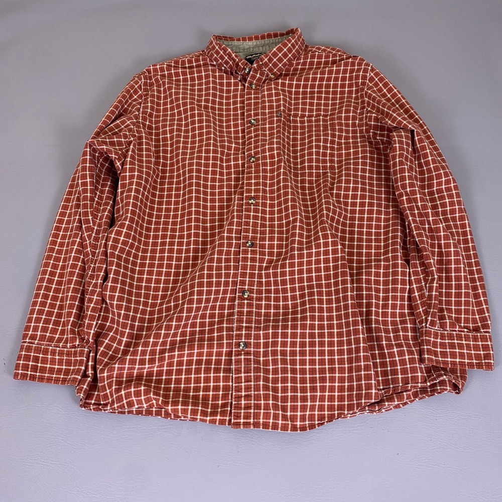 Guide Series Flannel Shirt Men's 3XLT Tall Burnt Orange Plaid Cotton Button Down